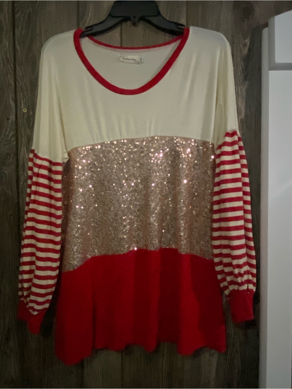 Sequin Colorblock Red & Cream Women's Sweater
